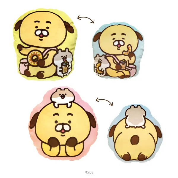 わんことハムちー ダイカットクッション(画像)